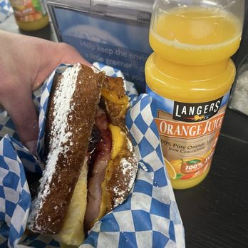 The BreakBox - Cinnamon roll breakfast sandwich and an orange juice. Very good but it's super sticky so make sure you got wet wipes. - Food Trucks Near Me - San Jose, California