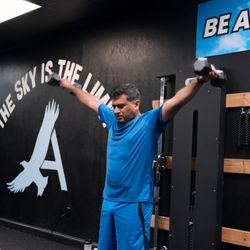 This client is working out, part of their 3x a week exercise routine.