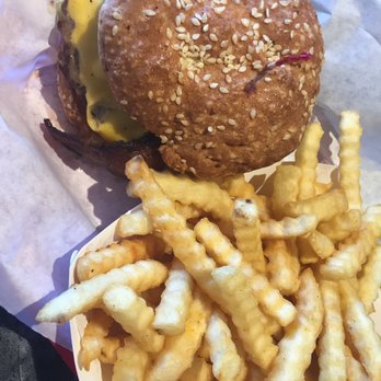 A-Town Diner - Bacon cheese burger with gluten free bun and fries - Breakfast & Brunch Near Me - Atascadero, California A-Town Diner - Bacon cheese burger with gluten free bun and fries - Breakfast & Brunch Near Me - Atascadero, California