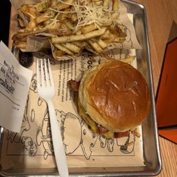 Garlic Parmesan fries, and the bacon burger with Bbq sauce