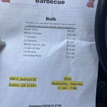 Bigg Daddy Yum Yum's Barbecue - Back of the menu - Food Trucks Near Me - Dublin, Georgia
