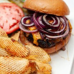 Ritz Cafe - Jumbo Grilled Steak Burger with red onions & melted cheddar