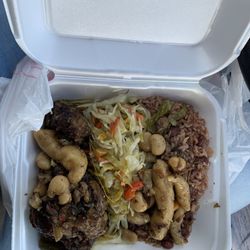 Club Oasis - Oxtail, cabbage and rice and peas.