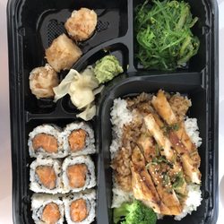 Wisp Express - Chicken teriyaki with shrimp shumai and crispy salmon roll