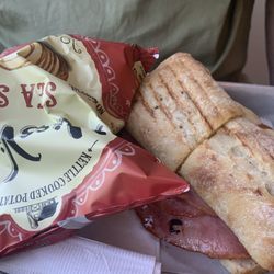 313 Cafe - HAM AND CHEESE MELT Virginia baked ham, dijon mustard, Muenster cheese, ciabatta bread, kettle chips