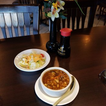 Lu's Sushi & Chinese - Hot & Sour Soup with Salad... for the Japanese Meal Deal. - Sushi Bars Near Me - Wheaton, Illinois