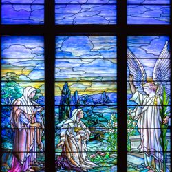 Peace Memorial Presbyterian Church - He is risen! Easter window that is signed by Tiffany, installed around 1923.