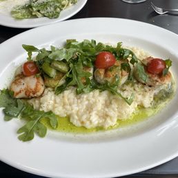 Gluten free scallop risotto and Caesar salad.