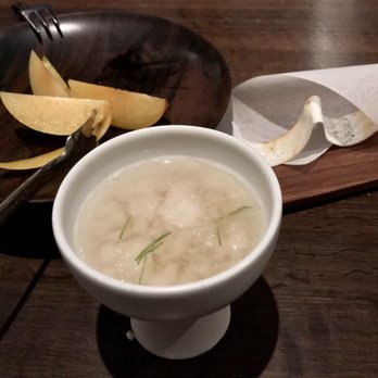 Benu - Dessert: pluot, pine nut rice tea, after dinner mint ribbon - Asian Fusion Near Me - San Francisco, California Benu - Dessert: pluot, pine nut rice tea, after dinner mint ribbon - Asian Fusion Near Me - San Francisco, California