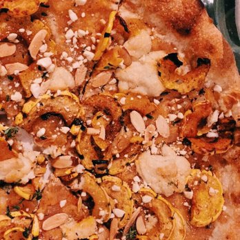 Cafe Flora - delicate squash pizza with cashew "cheese" - Vegetarian Near Me - Seattle, Washington
