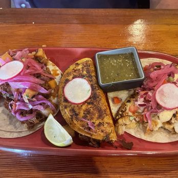 Fuego - Three tacos: BBQ Pork, Haddock Taco, and Barria...all were delicious. - New Mexican Cuisine Near Me - Falmouth, Maine