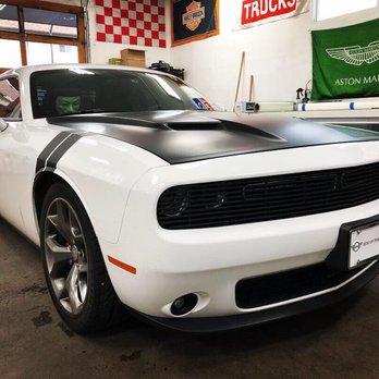 Auto Tint West - Dodge Challenger Hood Wrap, Fender Stripes & Grill Insert - Car Window Tinting Near Me - Beaverton, Oregon
