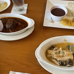 Salomas Panamanian Cuisine - Mahi and beef tenderloin. Red Kidney beans and rice for side.