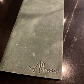 Alpana - Even the check came in this stunning embossed leather holder! - New American Near Me - Chicago, Illinois Alpana - Even the check came in this stunning embossed leather holder! - New American Near Me - Chicago, Illinois