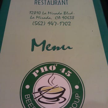 Pho 45 - Menu cover - Vietnamese Near Me - La Mirada, California