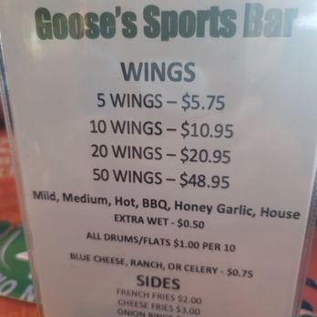 Goose's Sports Bar - One page of menu - Sports Bars Near Me - Largo, Florida