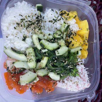 Loco Ono - Regular poke with rice, mango, 3 choice protein, cucumbers, seaweed salad, crab meat - Poke Near Me - Reno, Nevada Loco Ono - Regular poke with rice, mango, 3 choice protein, cucumbers, seaweed salad, crab meat - Poke Near Me - Reno, Nevada