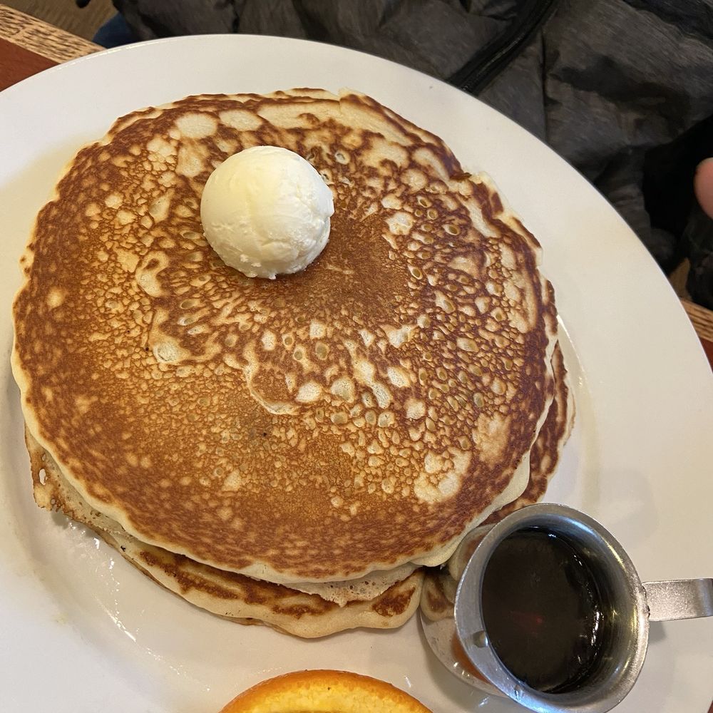 Blueberry pancakes, unfortunately, light on the blueberries