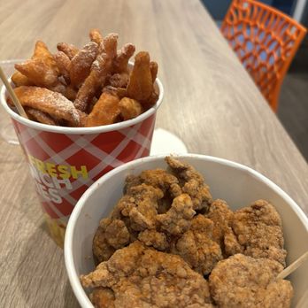 Purple Kow - Salt and Pepper Chicken Nuggets (spicy) and sweet potato fries with plum seasoning - Coffee & Tea Near Me - San Francisco, California