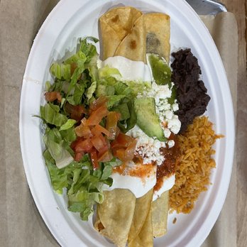 Sabroso Fresh Mexican Grill - 3 flautas plate with rice and beans (extra charge) - Mexican Near Me - Centennial, Colorado Sabroso Fresh Mexican Grill - 3 flautas plate with rice and beans (extra charge) - Mexican Near Me - Centennial, Colorado