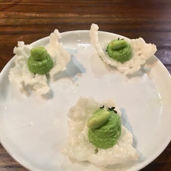 S.K.Y. - Palate cleanser- amuse bouche- combination of rice cracker with soy bean butter - New American Near Me - Chicago, Illinois
