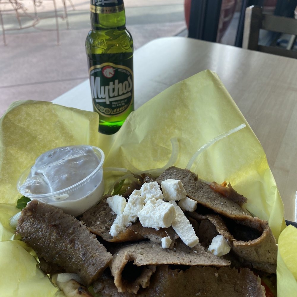 Pappoule's - Gyros Deluxe and a Mythos Beer - Greek Near Me - Tucson, Arizona Pappoule's - Gyros Deluxe and a Mythos Beer - Greek Near Me - Tucson, Arizona