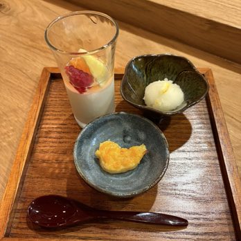 Yakitori Tsuta - Omakase Dessert: miso panna cotta, yuzu sorbet, sweet potato - Japanese Near Me - San Diego, California