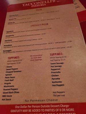 Menu photo 7 Tacconelli's Pizzeria Maple Shade, NJ
