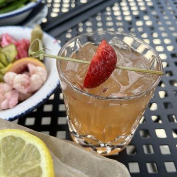 Root & Bone Indianapolis - Strawberry Fields cocktail and the Pickle Jar, house made assorted veg, beautifully made - American Near Me - Indianapolis, Indiana Root & Bone Indianapolis - Strawberry Fields cocktail and the Pickle Jar, house made assorted veg, beautifully made - American Near Me - Indianapolis, Indiana