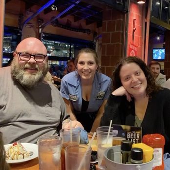 Ford's Garage Plano - The wife and I with our amazing server. I think she had a sixth sense for sweet tea! - Burgers Near Me - Plano, Texas