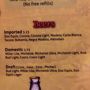 El Dorado - a menu for a drink - Mexican Near Me - Wilmington, Ohio