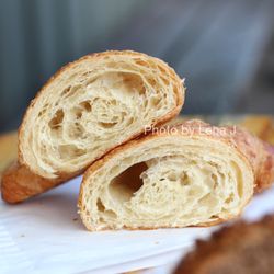 Semifreddis - Inside of Croissant - texture is dense and bready.