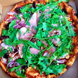CC's Wood Fired Pizza - Ian Brown pizza with goats cheese, caramelised red onion, sun dried tomato and Parma ham