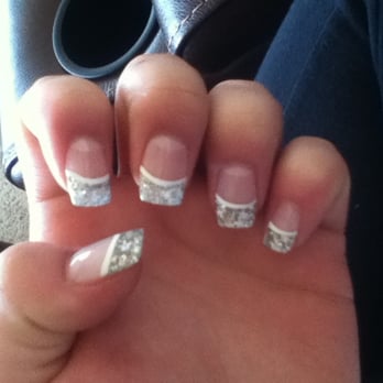 Blue Sky Nail Spa - Nails I got done for prom, fake glitter tips added and a white line drawn under. - Nail Salons Near Me - Bellevue, Nebraska