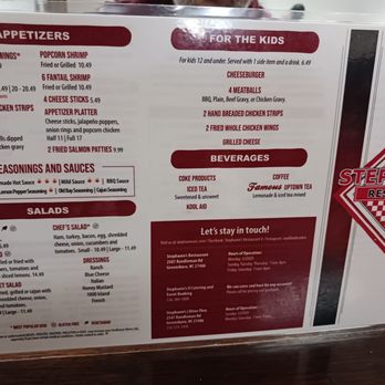 Stephanie's Restaurant - A better menu. The one online is not readable. - American Near Me - Greensboro, North Carolina Stephanie's Restaurant - A better menu. The one online is not readable. - American Near Me - Greensboro, North Carolina