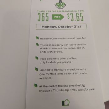 Verde - Every year, Verde offers $3.65 salads for their birthday. The line is long but worth it. - Salad Near Me - Charleston, South Carolina Verde - Every year, Verde offers $3.65 salads for their birthday. The line is long but worth it. - Salad Near Me - Charleston, South Carolina