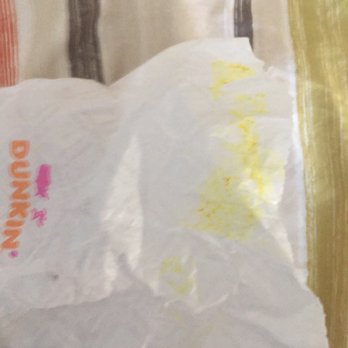 Dunkin' - Wrapper for my bagel which was covered in this yellow liquid?? - Donuts Near Me - Brunswick, Georgia Dunkin' - Wrapper for my bagel which was covered in this yellow liquid?? - Donuts Near Me - Brunswick, Georgia