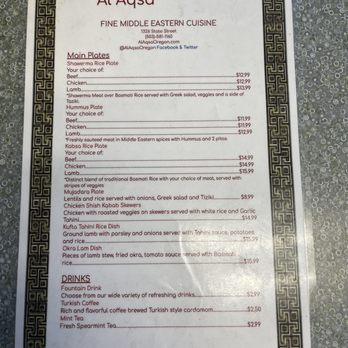 Al Aqsa - Menu - Mediterranean Near Me - Salem, Oregon