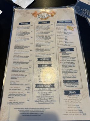 Menu photo 5 Birdies Wings and Bar Corpus Christi, TX