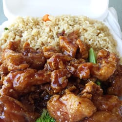Lucky Panda Restaurant - General Tso's chicken combo comes with rice, an eggroll and a fortune cookie