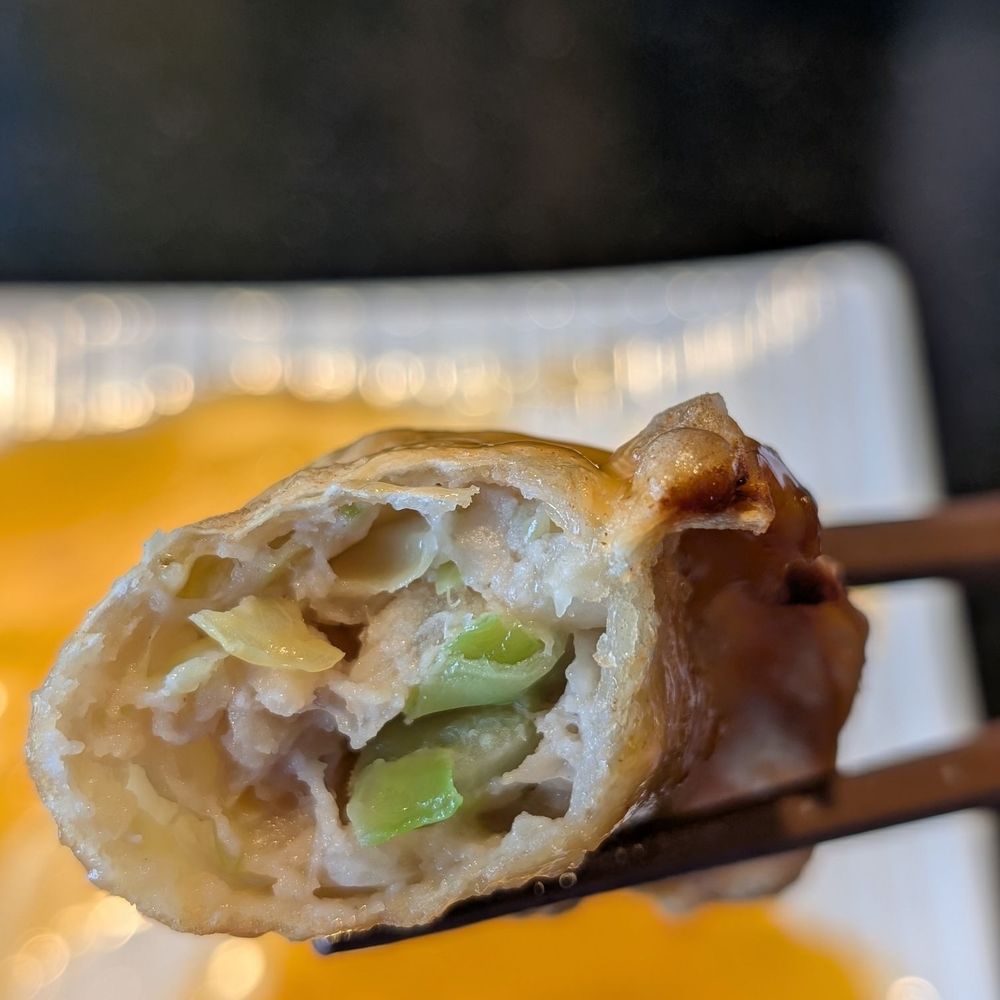Kinton Ramen - Cross-section of my pork gyoza - Ramen Near Me - Winnipeg, Manitoba Kinton Ramen - Cross-section of my pork gyoza - Ramen Near Me - Winnipeg, Manitoba