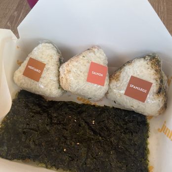 Junbi - The Flight: Mentaiko, Salmon, and Spam & Egg onigiri ($11) - Coffee & Tea Near Me - Portland, Oregon Junbi - The Flight: Mentaiko, Salmon, and Spam & Egg onigiri ($11) - Coffee & Tea Near Me - Portland, Oregon