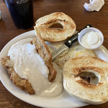 Princess Anne County Grill - Country Fries Steak w Eggs & a bagel - American Near Me - Virginia Beach, Virginia