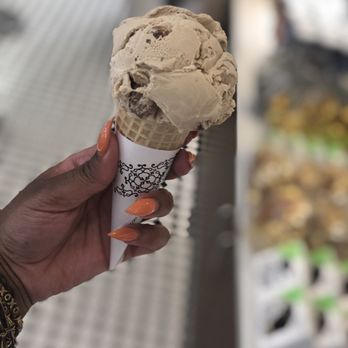 Kilwins Ice Cream - Chocolate - Fudge - Butter pecan on a sugar cone. - Desserts Near Me - Alexandria, Virginia