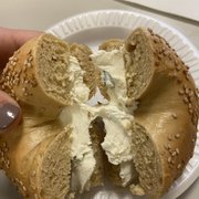 Photo of Vic's Bagels - Bethlehem, PA, United States. Sesame bagel with scallion cream cheese