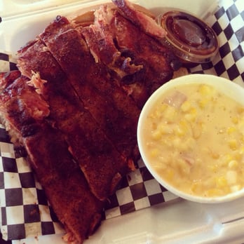 Roscoe's Barbeque - Ribs with sauce on the side and cheesy corn - Barbeque Near Me - Edwardsville, Kansas Roscoe's Barbeque - Ribs with sauce on the side and cheesy corn - Barbeque Near Me - Edwardsville, Kansas