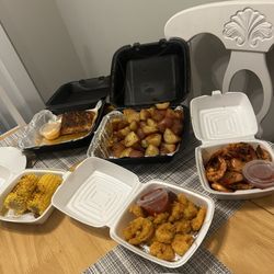 S & S Seafood Market - Steam/fried shrimp, blackened mahi, red potatoes and corn