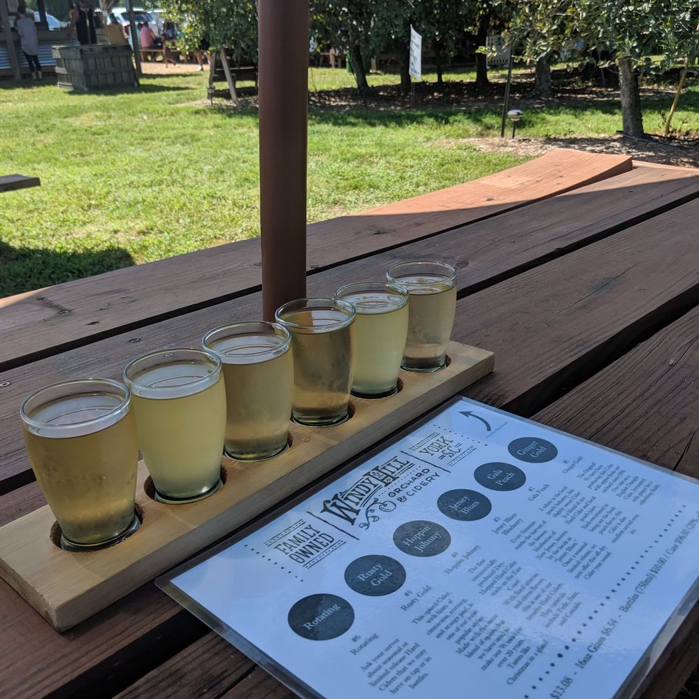 Windy Hill Orchard & Cidery - The flight! We enjoyed all except the one on the far end. - Cideries Near Me - York, South Carolina Windy Hill Orchard & Cidery - The flight! We enjoyed all except the one on the far end. - Cideries Near Me - York, South Carolina