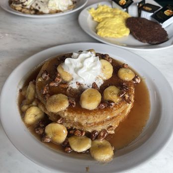 North End Cafe - Bananas foster pancakes. Side of 2 scrambled eggs and sausage. And big John breakfast with hollandaise sauce on the side. - Diners Near Me - Lafayette, Indiana