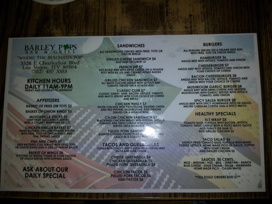 Menu photo 1 Barley Pops Las Vegas, NV